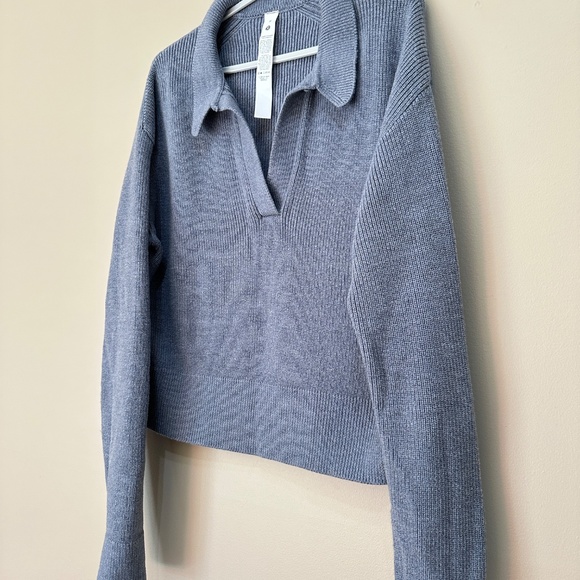 Lululemon Collared Merino Wool-Blend Sweater M Heather Belgian Blue Gray‎ - Picture 3 of 9